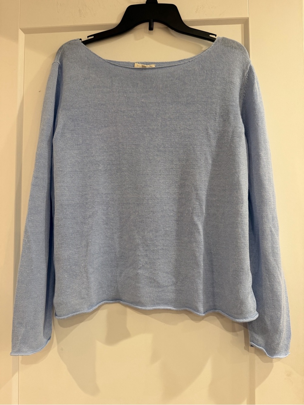 Eileen Fisher Light Blue Womens Boatneck Knit Top 100% Linen